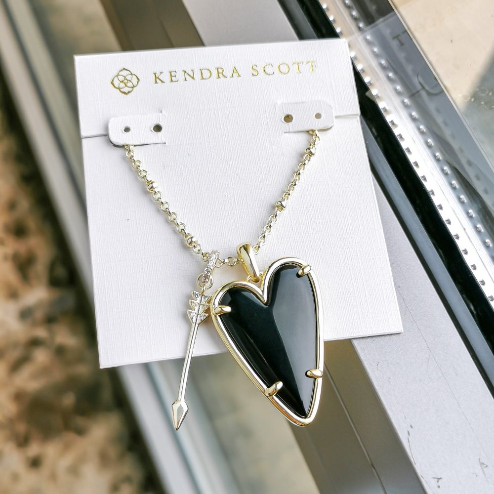 Ansley Heart Black Obsidian Gold Long Necklace